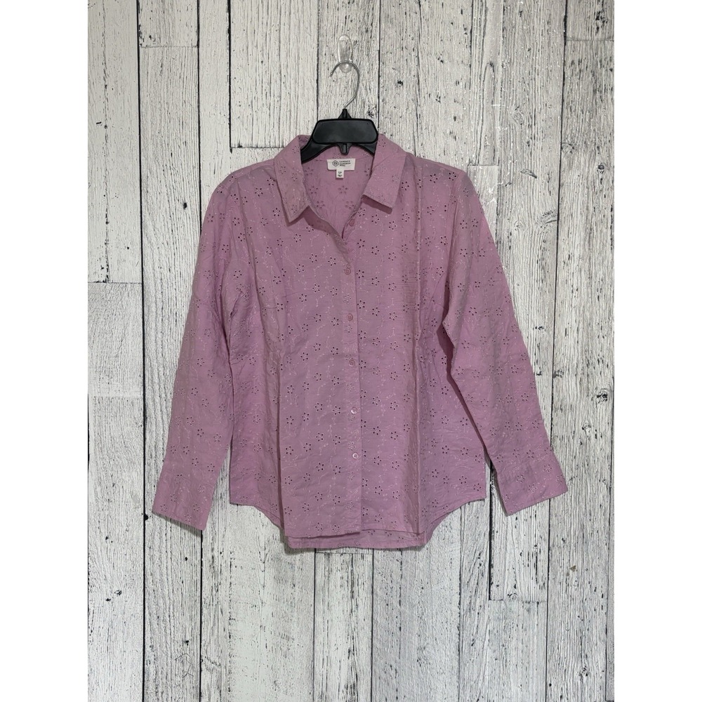 Candence Cameron Bure Button Front Eyelet Pink Shirt Women's Size SP New